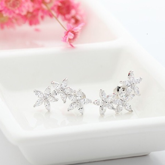 Swavorski crystal flower 925 silver earrings new sterling elegant luxury - Picture 7 of 10